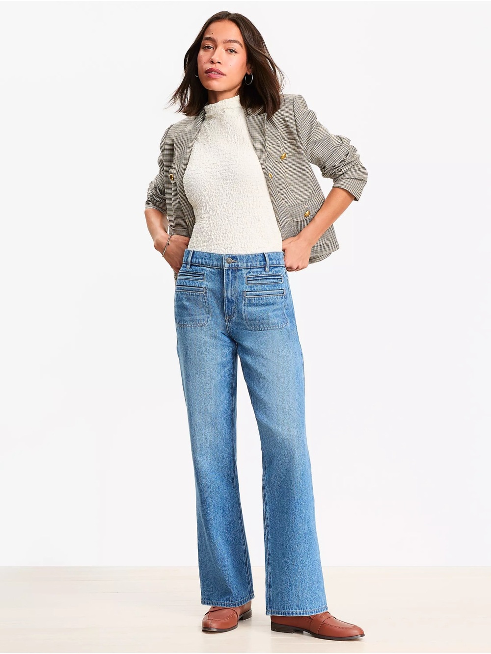 LOFT Mid-Rise Relaxed Straight Jeans in Mid Vintage Wash, size 10